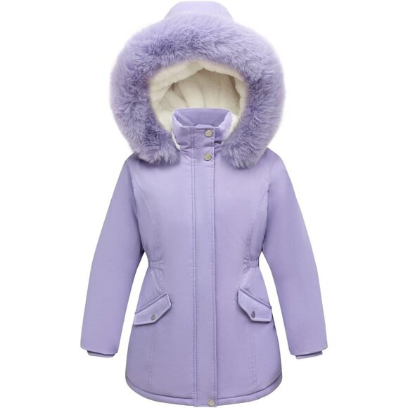 Girl's Lavender03 Waterproof Long Coat Warm Winter Parka Puffer Jacket with Hood - Picture 4 of 6